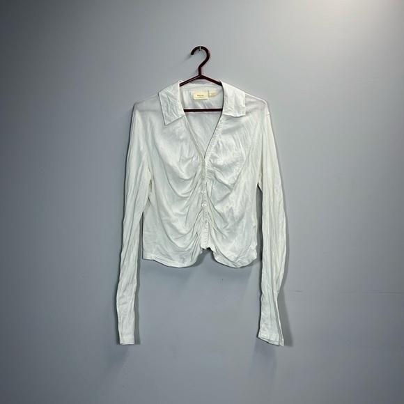 Anthropologie Maeve cream button up long sleeve top medium - Picture 2 of 4